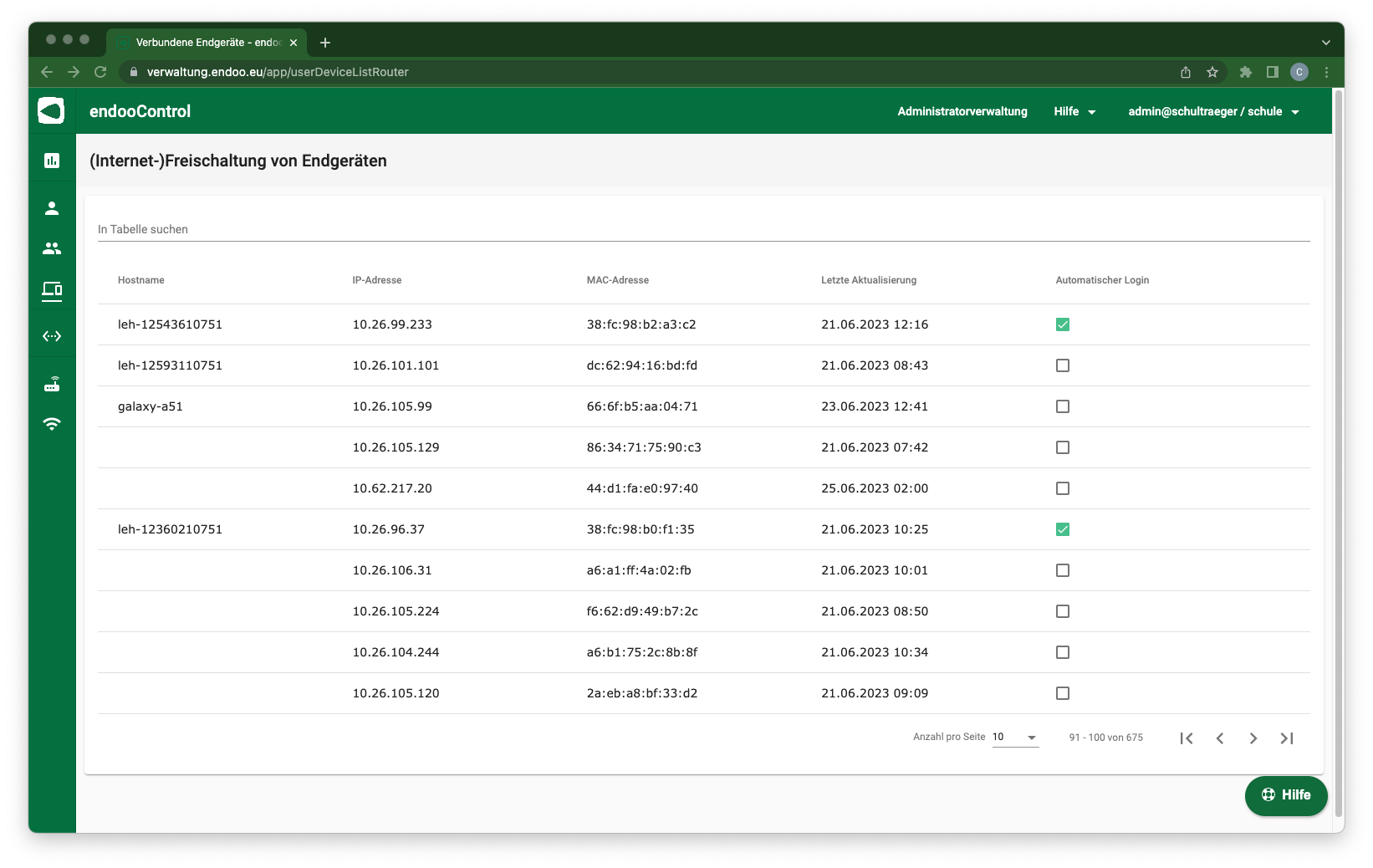 Verbundene Endgeräte WLAN Schule