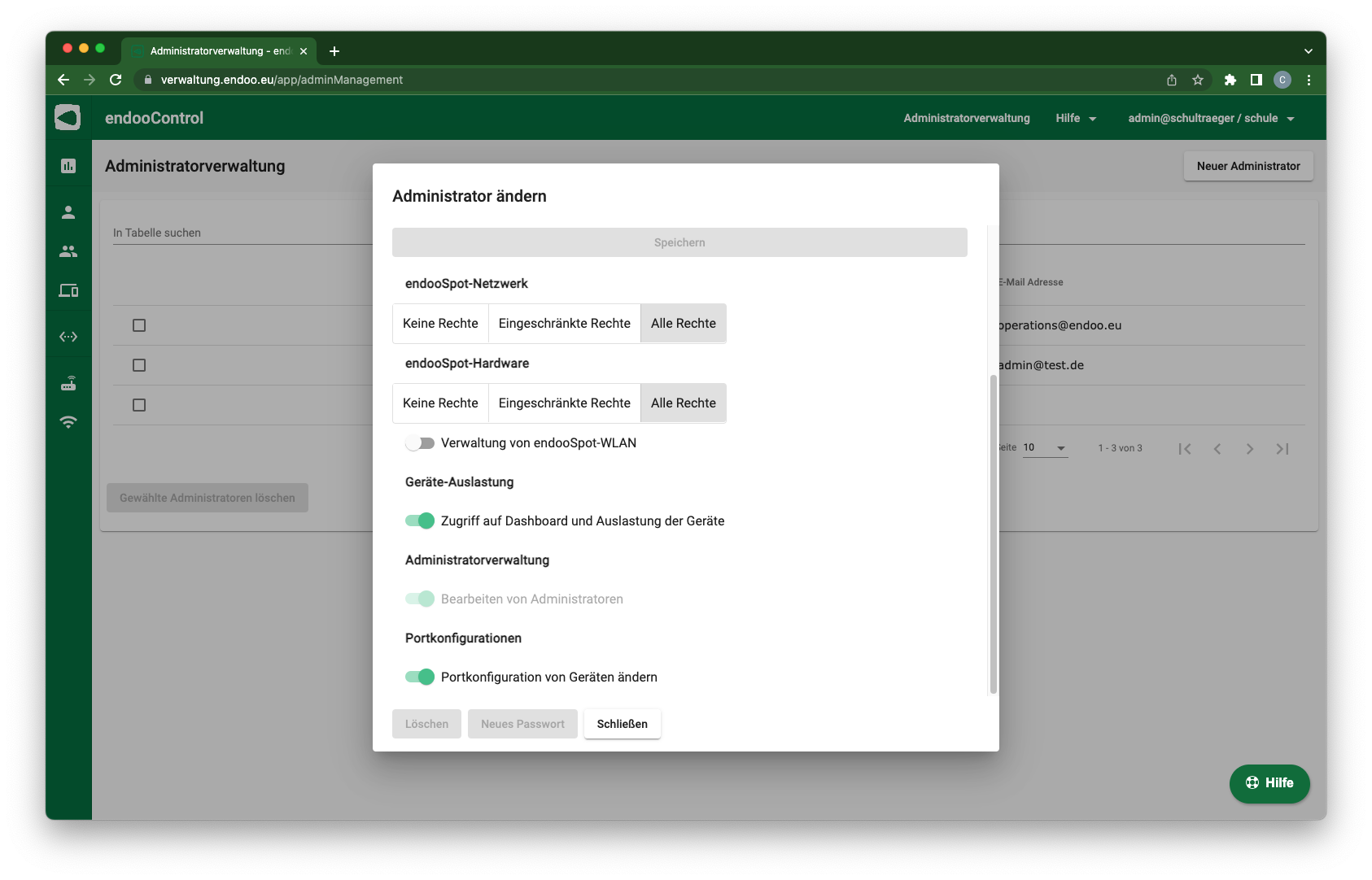 Admnistratorverwaltung WLAN Schule